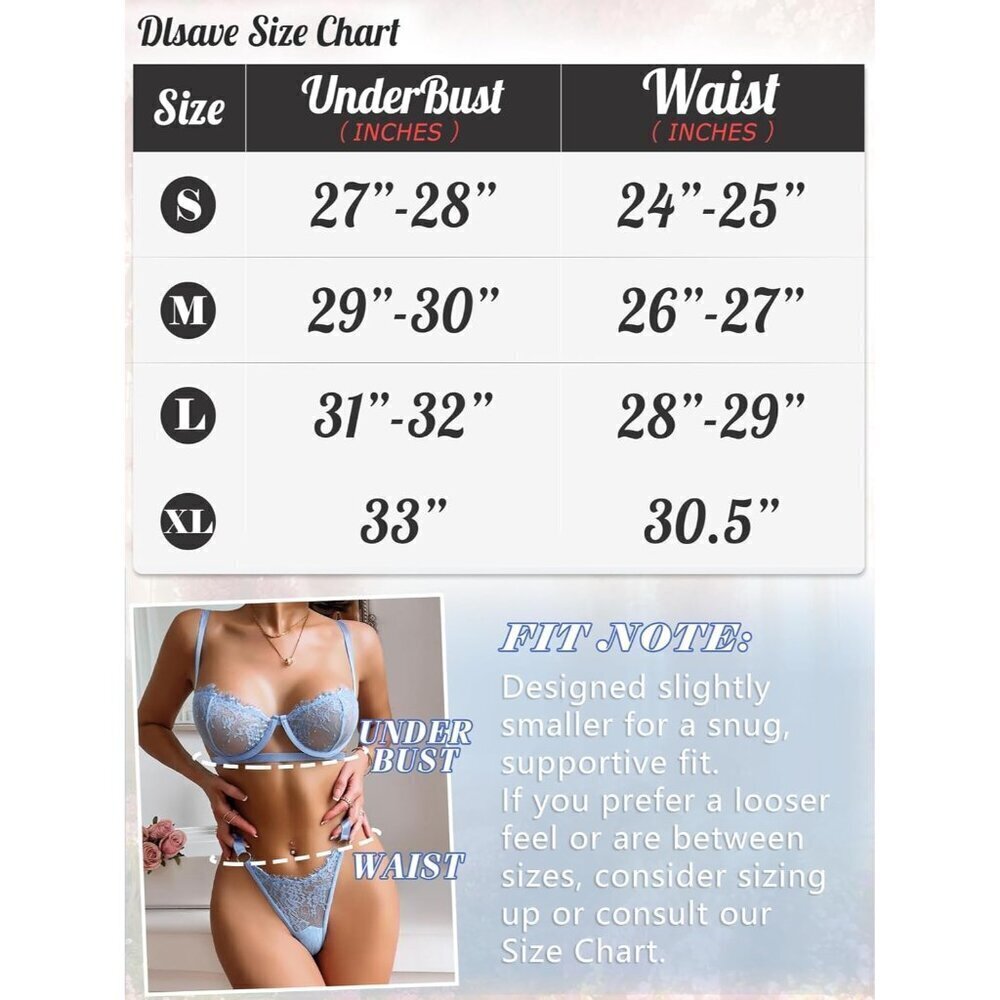 Women's Blue  Sexy Push Up Lace Bralette & Panty Set - 2 Piece Lingerie Mesh - Picture 5 of 5